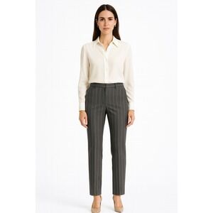 Theory Gray Pinstripe Virgin Wool Tailored Pants Women 10 Quiet Luxury Career